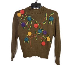 Vintage Margules 3D Fruit Pom-Pom Sweater | Size Medium | Olive Green